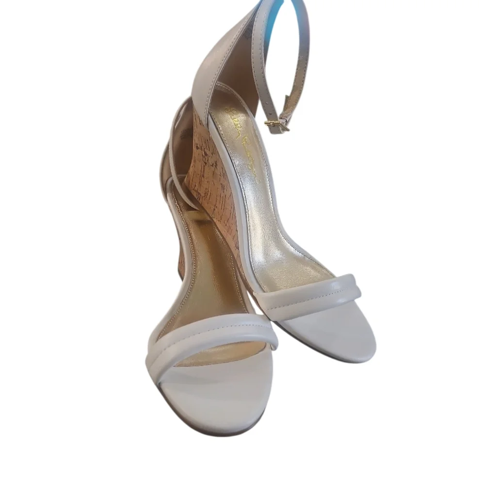 NWT Lilly Pulitzer Jenna Wedge White Leather Sz 7 New